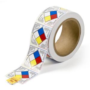 Write-On Hazard Identification Labels - Vinyl, Roll, 2", 2", Self-Adhesive, Health Hazard Specific Hazard Fire Hazard Instability, Pack, 500
