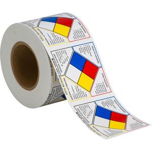 Write-On Hazard Identification Labels - Vinyl, Roll, 4", 4", Self-Adhesive, Health Hazard Specific Hazard Fire Hazard Instability Hazard, Pack, 500