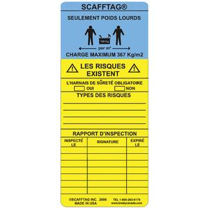 ScaffTag® Heavy-Duty Inserts - Plastic, French, 7-5/8", 3-1/4", Package, 100, Black/Blue & Black/Yellow
