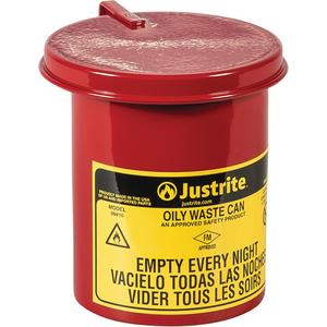 Mini Bench - Top Oily Waste Cans - 0.45 US gallon, Red, FM Approved, 6 1/2" (165 mm) diameter across the top including the limit stop