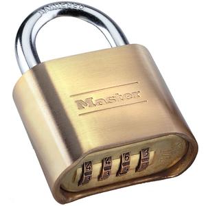Padlocks - Combination, 2", 5/16", 2-1/4", 1", Brass Coating, Steel, Silver, Resettable, 1"