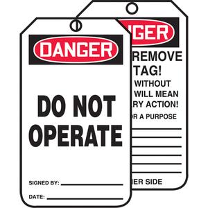 Tags By-The-Roll Safety Tags - English, Cardstock, 3", 6-1/4", 3/8", Danger Do Not Operate, 250, 6 5/8" x 6 5/8" x 3 5/8"