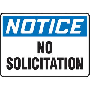 "No Solicitation" Sign - Vinyl, Plastic, Aluminum, 10", 14", Adhesive, English, Admittance and Exit, Notice; No Solicitation