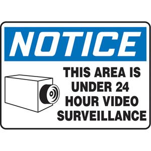 "Area Under Surveillance" Sign - Aluminum, 10", 7", Bolt-On, English with Pictogram, Admittance and Exit, Notice; This Area is Under 24 Hour Video Surveillance, '-20°F to 140°F, 5 years outdoors