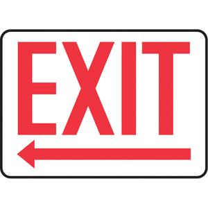 "Exit" Sign - Vinyl, Plastic, Aluminum, 10", 14", Adhesive, English with Pictogram, Admittance and Exit, Exit w/Left Arrow