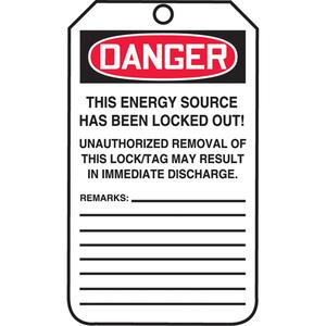 Tags By-The-Roll Lockout Tags - Cardstock, English, 3", 6-1/4", Danger Locked Out Do Not Operate, 250, 3/8", 6 5/8" x 6 5/8" x 3 5/8"