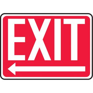 "Exit" Sign - Vinyl, Plastic, Aluminum, 10", 14", Adhesive, English with Pictogram, Admittance and Exit, Exit w/Left Arrow