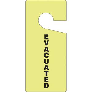 "Evacuated" Door Hangers - Plastic, 9", 4", Bolt-On, English, Fire and Emergency, Evacuated, Glow