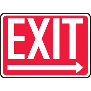 "Exit" Sign - Vinyl, Plastic, Aluminum, 10", 14", Adhesive, English with Pictogram, Admittance and Exit, Exit w/Right Arrow
