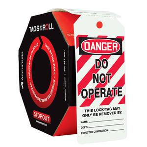 Tags By-The-Roll Lockout Tags - Cardstock, English, 3", 6-1/4", Danger Do Not Operate, 250, 6 5/8" x 6 5/8" x 3 5/8", 3/8"