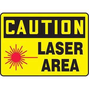 "Laser Area" Sign - Plastic, Vinyl, Aluminum, 7", 10", Bolt-On, English with Pictogram, Specific Hazards, Caution; Laser Area w/Pictogram