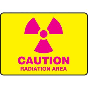 "Radiation Area" Sign - Vinyl, Plastic, Aluminum, 10", 14", Adhesive, English with Pictogram, Chemicals and Hazardous Materials/Specific Hazards, Caution; Radiation Area w/Pictogram