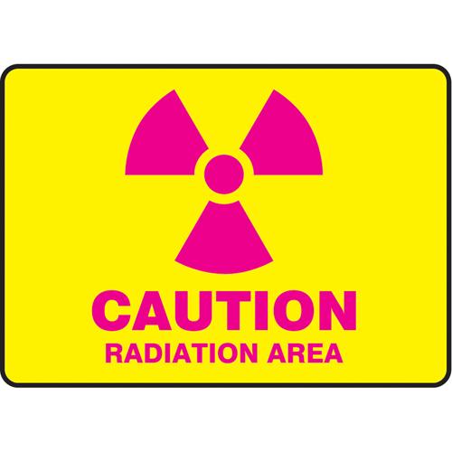 "Radiation Area" Sign - Vinyl, Plastic, Aluminum, 10", 14", Adhesive, English with Pictogram, Chemicals and Hazardous Materials/Specific Hazards, Caution; Radiation Area w/Pictogram