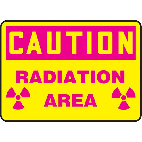 "Radiation Area" Sign - Vinyl, Plastic, Aluminum, 7", 10", Adhesive, English with Pictogram, Chemicals and Hazardous Materials/Specific Hazards, Caution; Radiation Area w/Pictogram