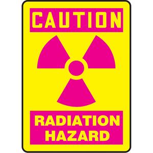 "Radiation Hazard" Sign - Vinyl, Plastic, Aluminum, 10", 7", Adhesive, English with Pictogram, Chemicals and Hazardous Materials/Specific Hazards, Caution; Radiation Hazard w/Pictogram