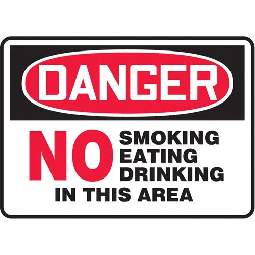 "No Smoking, Eating, Drinking" Sign - Vinyl, Plastic, 7", 10", Adhesive, English, Smoking Control, Danger; No Smoking Eating Drinking In This Area