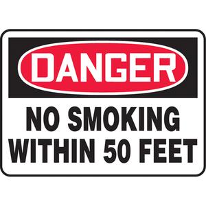 "No Smoking Within 50 Feet" Sign - Vinyl, Plastic, Aluminum, 10", 14", Adhesive, English, Smoking Control, Danger; No Smoking Within 50 Feet