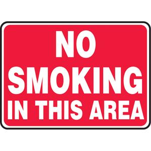 "No Smoking In This Area" Sign - Vinyl, Plastic, Aluminum, 10", 14", Adhesive, English, Smoking Control, No Smoking In This Area