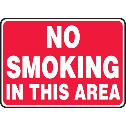 "No Smoking In This Area" Sign - Vinyl, Plastic, Aluminum, 10", 14", Adhesive, English, Smoking Control, No Smoking In This Area