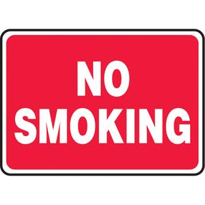 "No Smoking" Sign - Vinyl, Aluminum, Plastic, 7", 10", Adhesive, English, Smoking Control, No Smoking, '-20°F to 140°F, 2 years outdoors