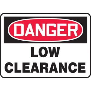 "Low Clearance" Sign - Vinyl, Plastic, Aluminum, 10", 14", Adhesive, English, Industrial Traffic, Danger; Low Clearance