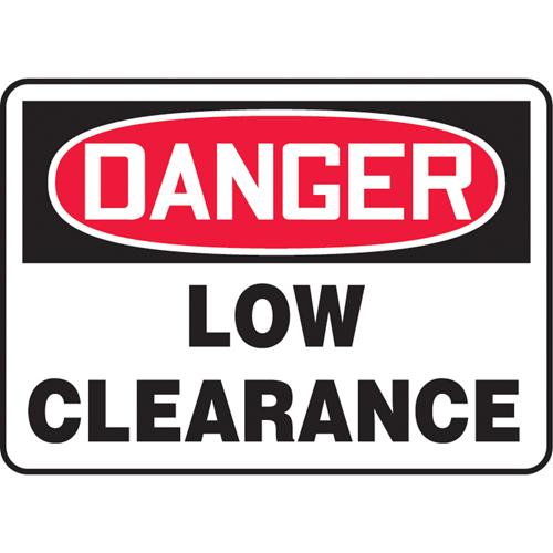 "Low Clearance" Sign - Vinyl, Plastic, Aluminum, 10", 14", Adhesive, English, Industrial Traffic, Danger; Low Clearance