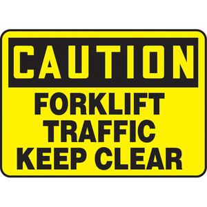 "Forklift Traffic" Sign - Vinyl, Plastic, Aluminum, 10", 14", Adhesive, English, Industrial Traffic, Caution; Forklift Traffic Keep Clear