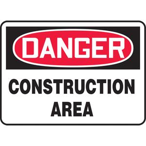 "Construction Area" Sign - Vinyl, Plastic, Aluminum, 10", 14", Adhesive, English, Construction, Danger; Construction Area