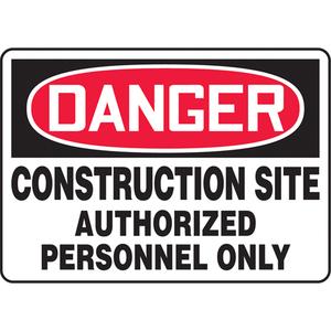 "Construction Site Authorized Personnel" Sign - Vinyl, Plastic, 7", 10", Adhesive, English, Construction, Danger; Construction Site Authorized Personnel Only