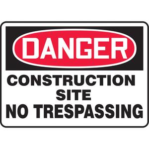 "Construction Site No Trespassing" Sign - Vinyl, Plastic, Aluminum, 10", 14", Adhesive, English, Construction