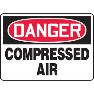 "Compressed Air" Sign - Aluminum, Plastic, Vinyl, 10", 14", Bolt-On, English, Chemicals and Hazardous Materials, Danger; Compressed Air, '-20°F to 140°F, 5 years outdoors