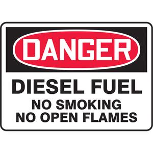 "Diesel Fuel" Sign - Aluminum, Plastic, Vinyl, 10", 14", Bolt-On, English, Chemicals and Hazardous Materials/Smoking Control, Danger; Diesel Fuel No Smoking No Open Flames