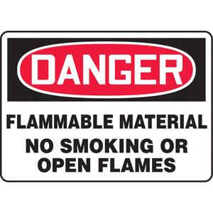 "Flammable Material" Sign - Aluminum, Plastic, Vinyl, 10", 14", Bolt-On, English, Chemicals and Hazardous Materials/Smoking Control, Danger; Flammable Materials No Smoking Or Open Flames