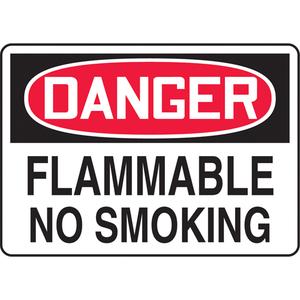 "Flammable Material" Sign - Aluminum, Plastic, Vinyl, 7", 10", Bolt-On, English, Chemicals and Hazardous Materials/Smoking Control, Danger; Flammable No Smoking