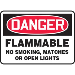 "Flammable" Sign - Aluminum, Plastic, Vinyl, 10", 14", Bolt-On, English, Chemicals and Hazardous Materials/Smoking Control, Danger; Flammable No Smoking, Matches Or Open Lights