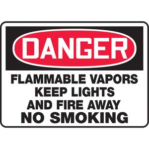 "Flammable Vapors" Sign - Aluminum, Plastic, Vinyl, 10", 14", Bolt-On, English, Chemicals and Hazardous Materials, Danger; Flammable Vapors Keep Lights and Fire Away No Smoking