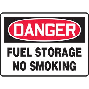 "Fuel Storage" Sign - Aluminum, Plastic, Vinyl, 10", 14", Bolt-On, English, Chemicals and Hazardous Materials/Smoking Control, Danger; Fuel Storage No Smoking