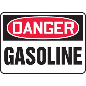 "Gasoline" Sign - Aluminum, Plastic, Vinyl, 10", 14", Bolt-On, English, Chemicals and Hazardous Materials, Danger; Gasoline