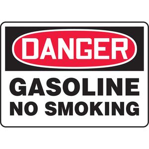 "Gasoline" Sign - Aluminum, Plastic, Vinyl, 10", 14", Bolt-On, English, Chemicals and Hazardous Materials, Danger; Gasoline No Smoking