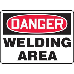 "Welding Area" Sign - Aluminum, Plastic, Vinyl, 10", 14", Bolt-On, English, Specific Hazards, Danger; Welding Area