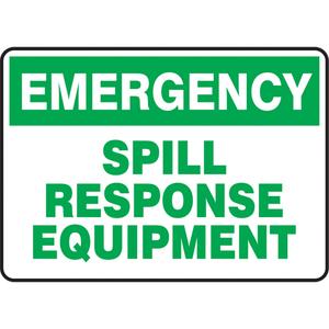 "Spill Response Equipment" Sign - Aluminum, Plastic, Vinyl, 10", 14", Bolt-On, English, Chemicals and Hazardous Materials, Emergency; Spill Response Equipment