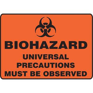 "Biohazard Universal Cautions" Sign - Aluminum, Plastic, Vinyl, 10", 14", Bolt-On, English with Pictogram, Chemicals and Hazardous Materials