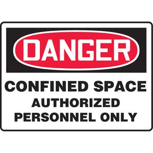 "Confined Space Authorized Personnel" Sign - Aluminum, Plastic, Vinyl, 10", 14", Bolt-On, English, Confined Space, Danger; Confined Space Authorized Personnel Only