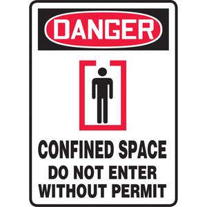 "Confined Space Do Not Enter" Sign - Aluminum, Plastic, Vinyl, 14", 10", Bolt-On, English with Pictogram, Confined Space, Danger; Confined Space Do Not Enter Without Permit w/Pictogram