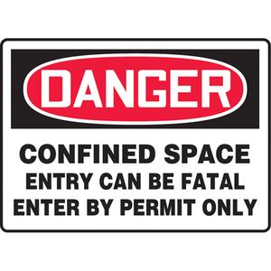 "Confined Space Entry Can Be Fatal" Sign - Aluminum, Plastic, Vinyl, 10", 14", Bolt-On, English, Confined Space, Danger; Confined Space Entry Can Be Fatal Enter By Permit Only