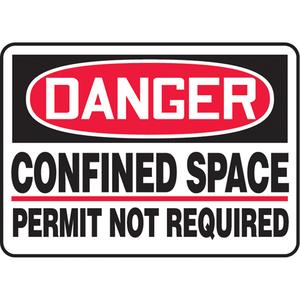"Confined Space Permit Not Required" Sign - Aluminum, Plastic, Vinyl, 10", 14", Bolt-On, English, Confined Space, Danger; Confined Space Permit Not Required