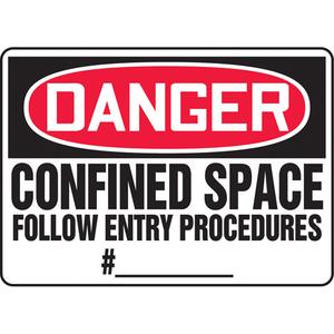 Customizable "Confined Space" Sign - Aluminum, Plastic, Vinyl, 10", 14", Bolt-On, English, Confined Space, Danger; Confined Space Follow Procedures #_