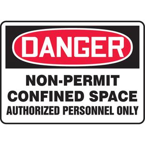 "Non-Permit Confined Space" Sign - Aluminum, Plastic, Vinyl, 10", 14", Bolt-On, English, Confined Space, Danger; Non-Permit Confined Space Authorized Personnel Only