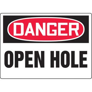 "Open Hole" Sign - Plastic, Vinyl, 10", 14", Bolt-On, English, Construction, Danger; Open Hole