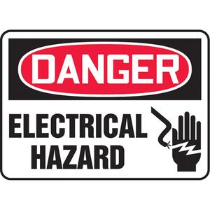 "Electrical Hazard" Sign - Vinyl, Plastic, Aluminum, 10", 14", Adhesive, English with Pictogram, Electrical, Danger; Electrical Hazard w/Pictogram